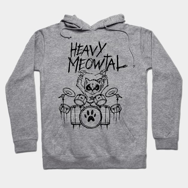 Heavy Metal Headbanger Gift Drummer Cat Playing Drum Meowtal Hoodie by TellingTales